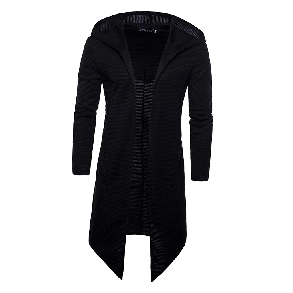 Men's Long Sleeve Draped Lightweight Open Front Longline Hooded Cardigan