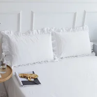 Taie d'oreiller 100% coton Ins, 2 pièces, feuille de Lotus, housse de coussin, princesse fille, dortoir, blanc, à volants, pour dormir, literie, décoration de maison 5