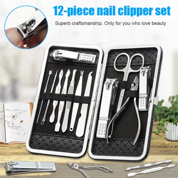 

Manicure Pedicure Set Nail Clippers 12pcs Stainless Steel Manicure Kit Tools for Nail Cutter Kits with Portable Case SK8