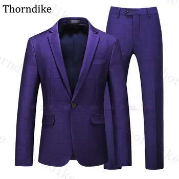 

Thorndike Slim Wedding Suit Notched Lapel Plaid Dinner Party Prom Suit Formal Business Suits For Men 2 Pcs Groom Tuxedos Sets