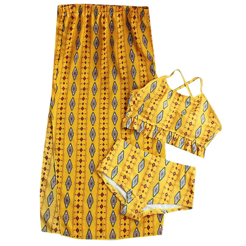 

2019 DK New Style Goddess Sexy Bikini Three-piece Set Leah Small Bust Gathering Conservative Skirt Hot Springs Bathing Suit