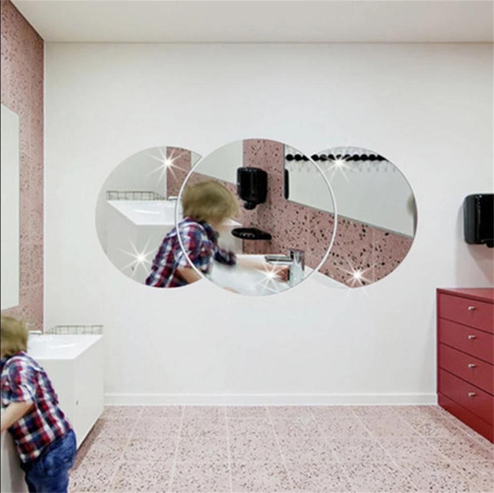 3Pcs/Set 3D Mirror Wall Sticker Round Mirror DIY TV Background Room Stickers Wall Decor bedroom Bathroom Home Decoration mirror