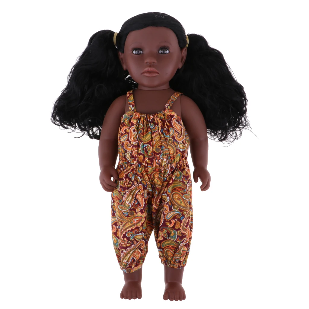 Beautiful Simulation Vinyl Baby Doll African-American Little Girl Doll With Curly Long Hair