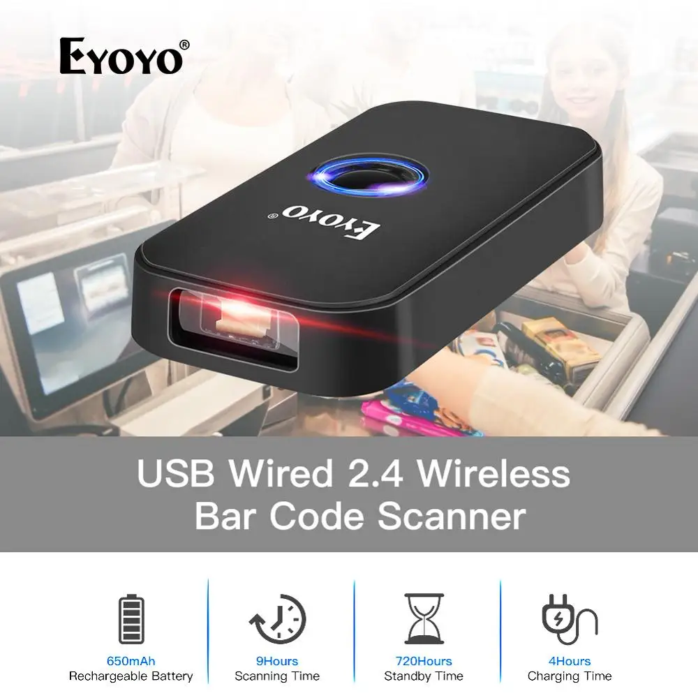

Eyoyo 1D Barcode Scanner BT 2.4G Wireless Bar Code Reader Portable Scanner Work with Windows USB Bluetooth Scanner