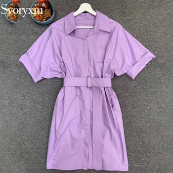 

Svoryxiu Runway Designer Female Summer Solid Mini Short Dress Pockets Sashes Ladies Office Work Elegant Dresses Vestidos