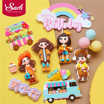 

Super Star Fashion Street lovely Girl Happy Birthday Cake Topper Kid Party Supplies Pink Love Gifts