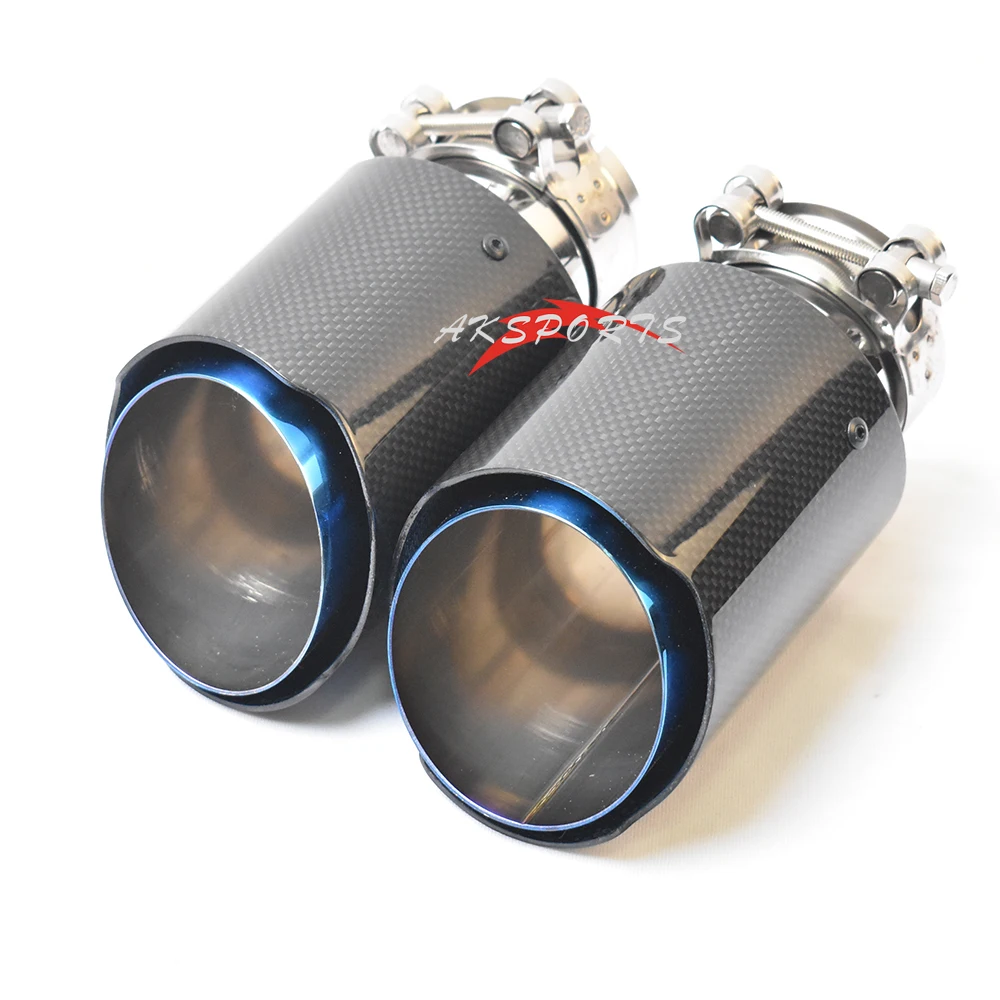 1PC Car Exhaust Pipe Straight Flange Glossy Carbon Tail End Tip Blue Stainless Steel Muffler Pipe Remus exhaust muffler tip exhaust trim pipe exhaust pipe muffler