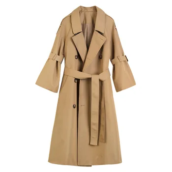 

Khaki Windbreaker Female 2019 New Autumn Fashion Double Breasted Long Trench Coat Women Trumpet Sleeve Belt Cloak Mujer NS1345