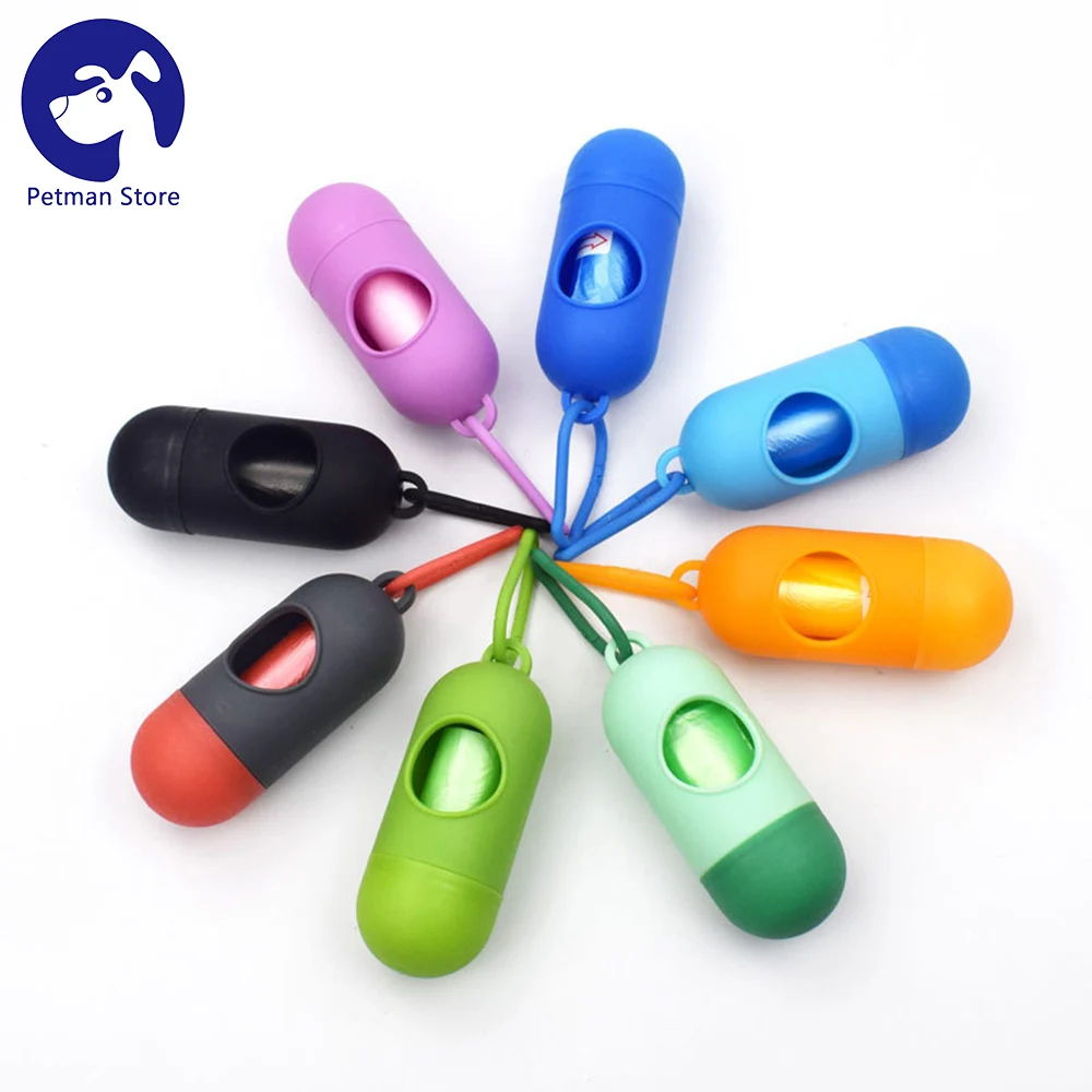 

Pet Dog Poop Bag Holder Waste Trash Dispenser with Poop bags Practical Capsule Shape Pets Dogs Cleaning Supplies Solid Color