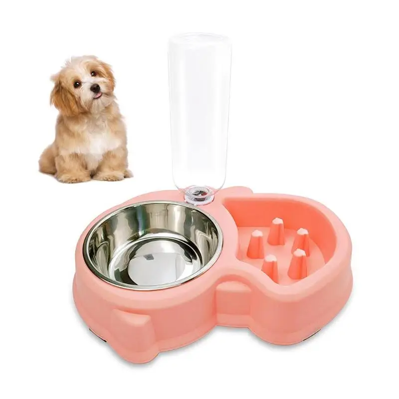 Pink 3pcs Double Basins Bowl Stainless Steel Wide Scope of Application Fashionable Dog Cat Drinking Bowl Pet Feeder Utensils - Цвет: Pink