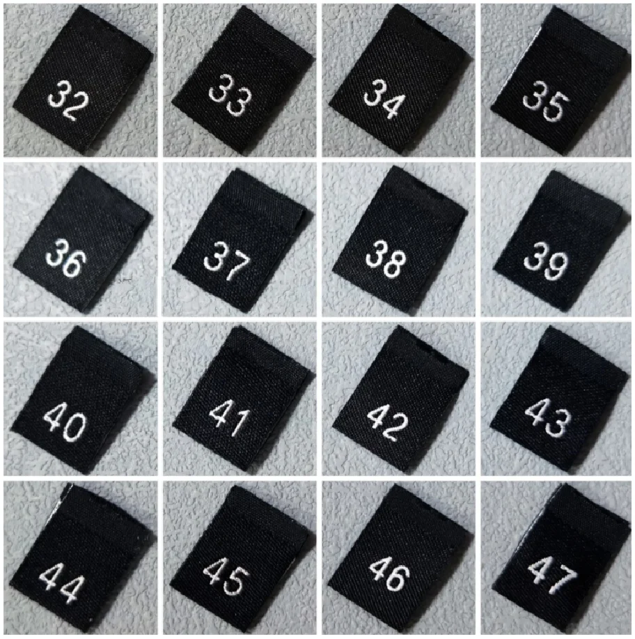 200pcs 40-135 Kids Number Size Labels for Garment Black/White/ Polyester Woven Folded Labels Clothes Sewing Tags 35*12MM LB-037