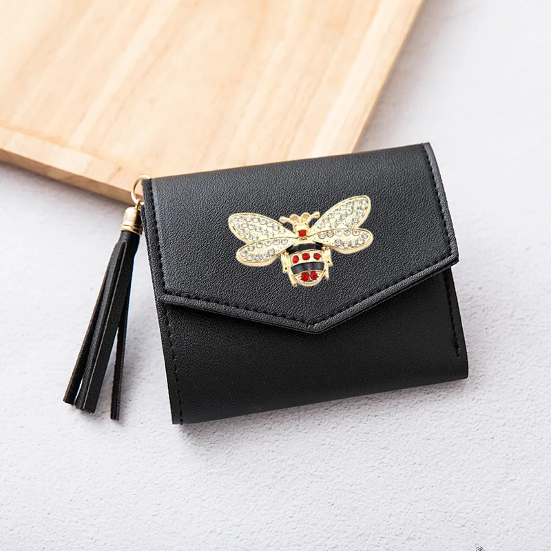 Women bee Wallet wholesale Short TriFold Small Purse Card Case Ladies Female Fashion New Style PU Leather Wallet Wholesale