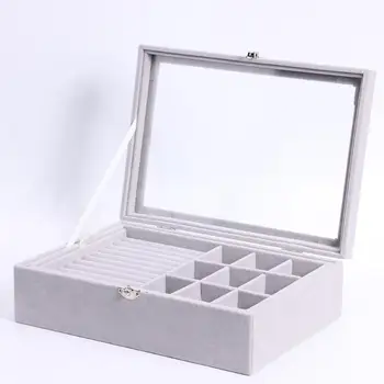 

Jewelry Box Portable Storage Organizer Zipper Portable Women Display Travel Case Boxes Double-deck Earrings Ring Organizer Box