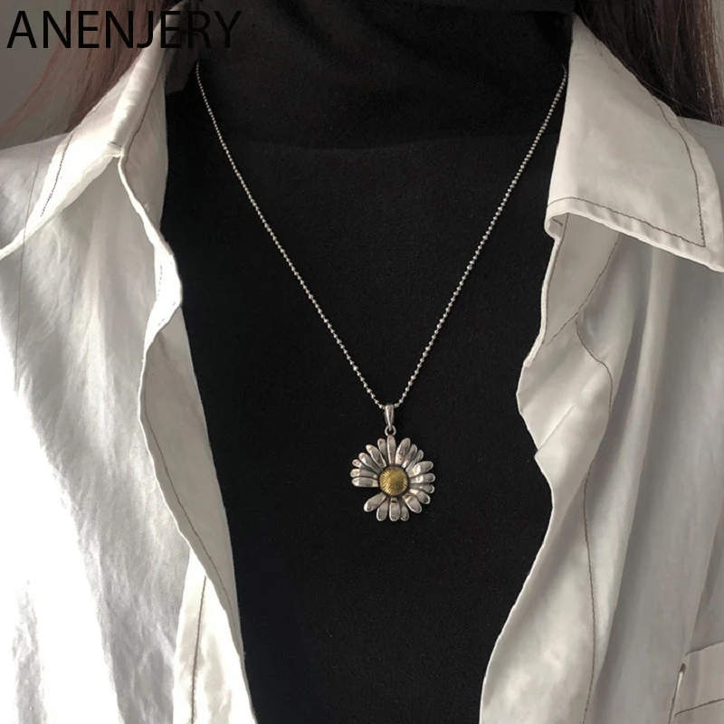 ANENJERY простые 925 пробы серебряные удачливые бусы ожерелья для женщин короткая