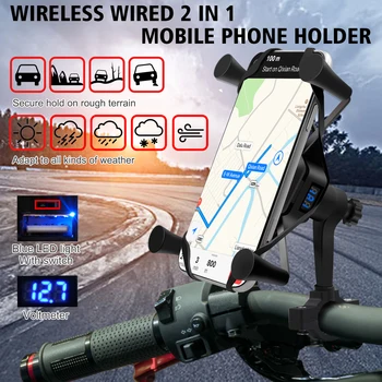 

BuzzLee Motorcycle Handlebar Rearview Mirror Mount Holder Support Phone Stand With Switch Control And Voltmeter Phone Holder
