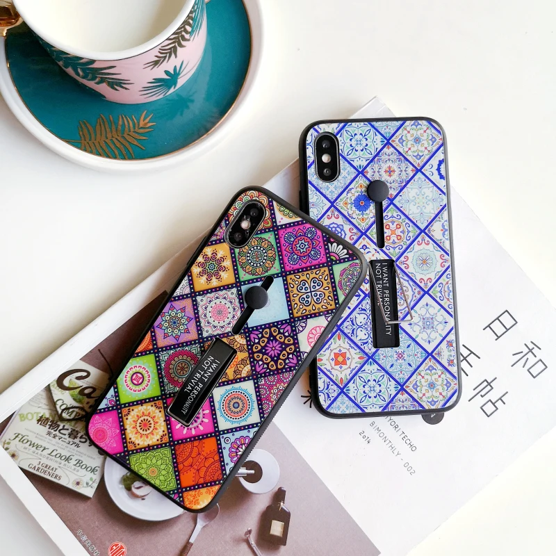 Чехол для Iphone 7 X XR 8 6s XS 6 роскошный модный цветной чехол с кольцом Plus стеклянный