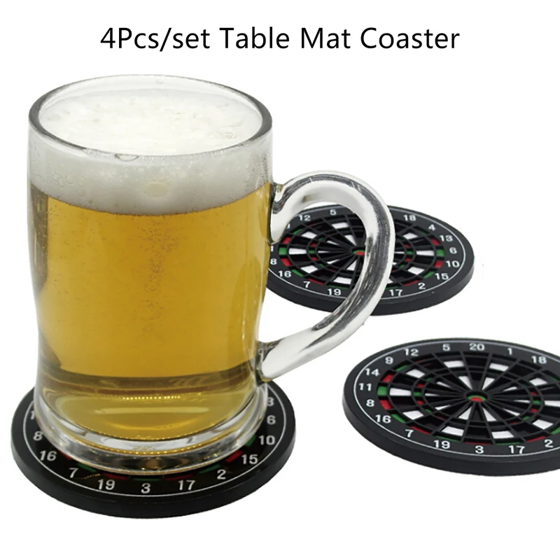 4 Pcs Mini Kitchen Table Mat Utensils Dart Board Styled Cup Mouse Pad Coaster Dart Board Drink Bottle Beer Beverage Placemat
