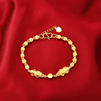 

Fashion 24k Gold Bracelet for Women Wedding Anniversary Jewelry Yellow Gold Chain Bracelet for Girlfriend Birthday Gifts Female