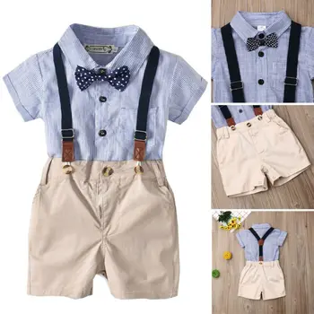 

Newborn Baby Boy Gentleman Suit Formal Romper Suspender Shorts Outfit Clothes Set