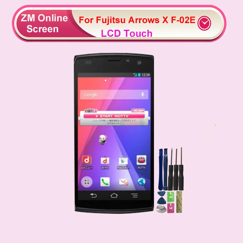 

For Fujitsu Arrows X F-02E LCD Display With Touch Screen Digitizer Assembly Sensor Replacement With Tools White Color