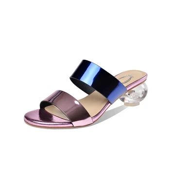 

Fashion Mixed Colors genuine Leather Women slippers Classic Rome strange Heels Summer Sandals Mules Casual Shoes Woman