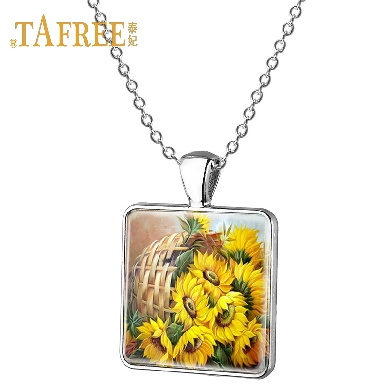 Шарм от tafree цветок ожерелье Подсолнух Роза солнце цветок фаленопсис узор квадратный кулон ожерелье для любимой подарок ювелирные изделия E214