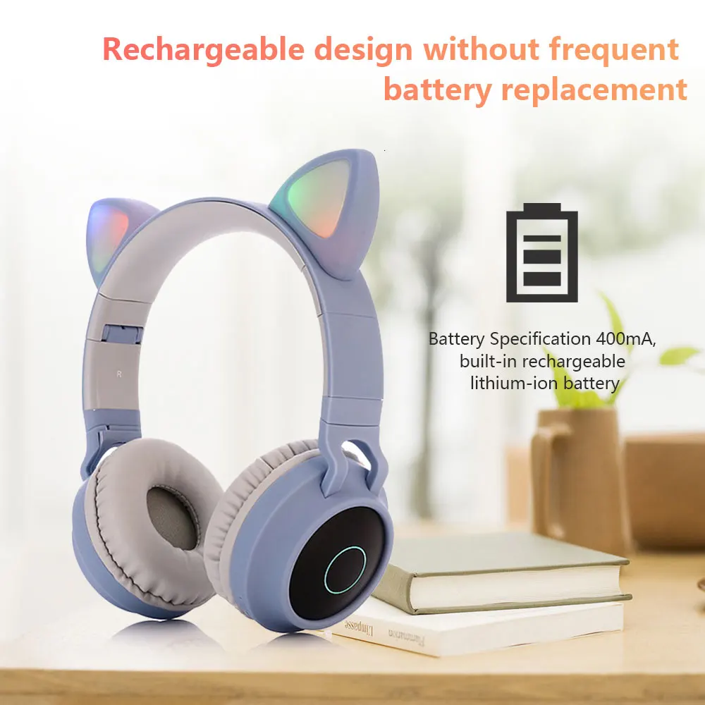 Bluetooth наушники стерео милые кошачьи наушники мигающие светящиеся стерео Бас игровая гарнитура со светодиодный светильник для девочек Подарочная игрушка