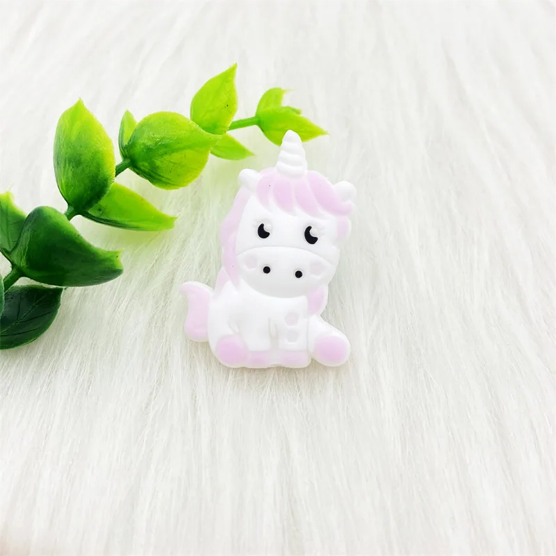10pcs /lot Cartoons Animal Silicone Unicorn Baby Teether Beads  Pacifier Clip Chain Newborn Shower Gifts Accessories Teething 5