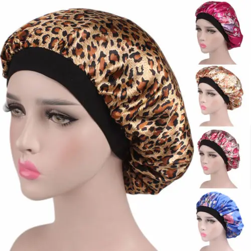 

Women Sleep Cap Soft Silk Satin Night Sleep Cap Hair Bonnet Hat Silk Comfortable Head Cover Wide Elastic Band Hair Loss Cap