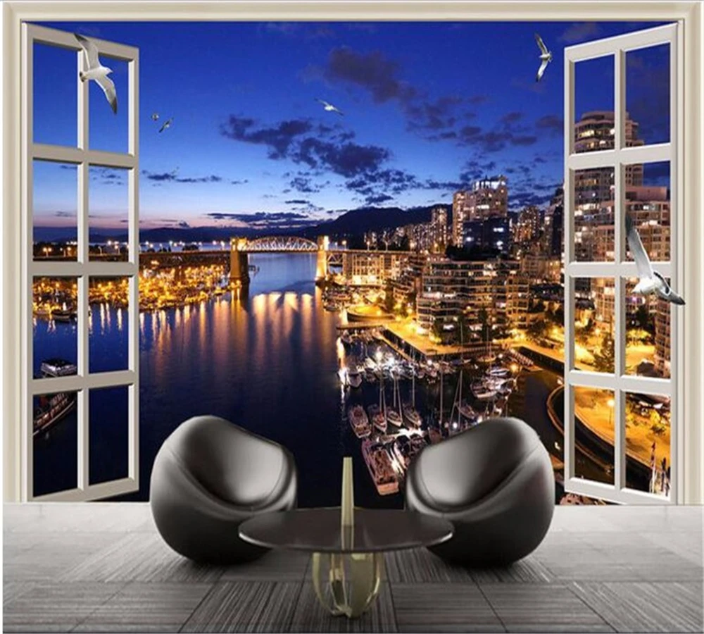 Beibehang Custom Wallpaper Fashion Window Beautiful City Starlight Night View Hd Living Room Tv Background Wall Decoration Tv Background Custom Wallpaperwallpaper Custom Aliexpress