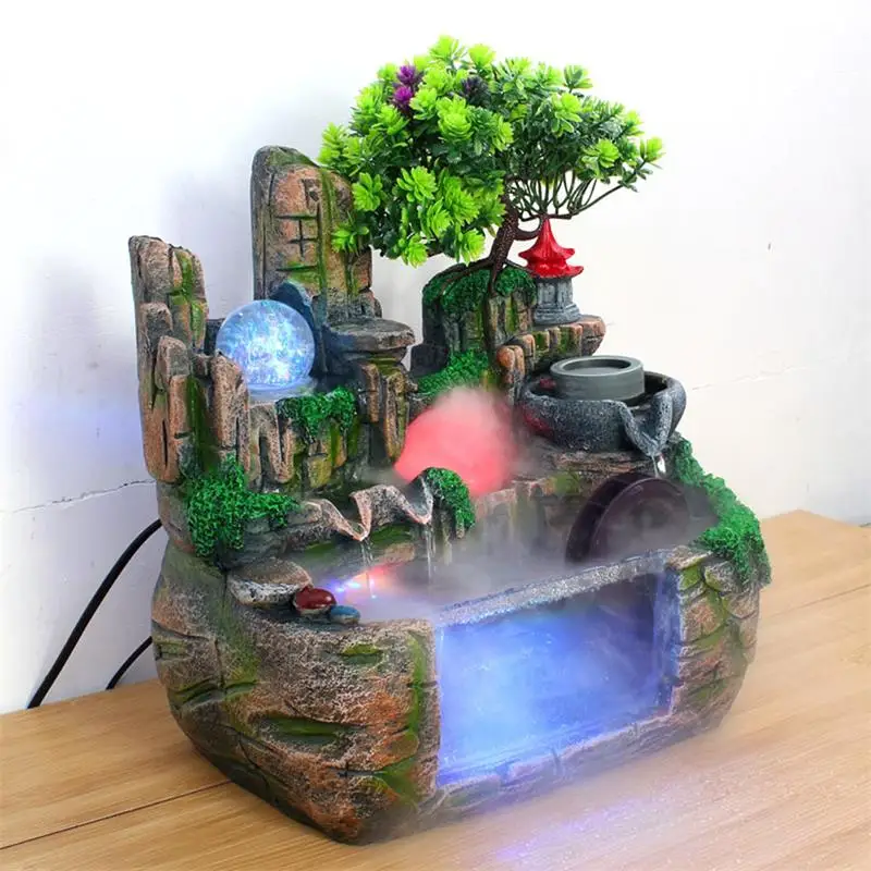 Rockery Desktop Fountain Waterfall Feng Shui Landscape Indoor Ornament Home Office Decor Gift Atomizing Humidifier