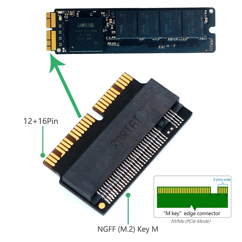 M.2 NGFF AHCI NVMe конвертер SSD адаптер 12+ 16 pin для MacBook 2013- M.2 Накопитель SSD с протоколом NVMe адаптер преобразования