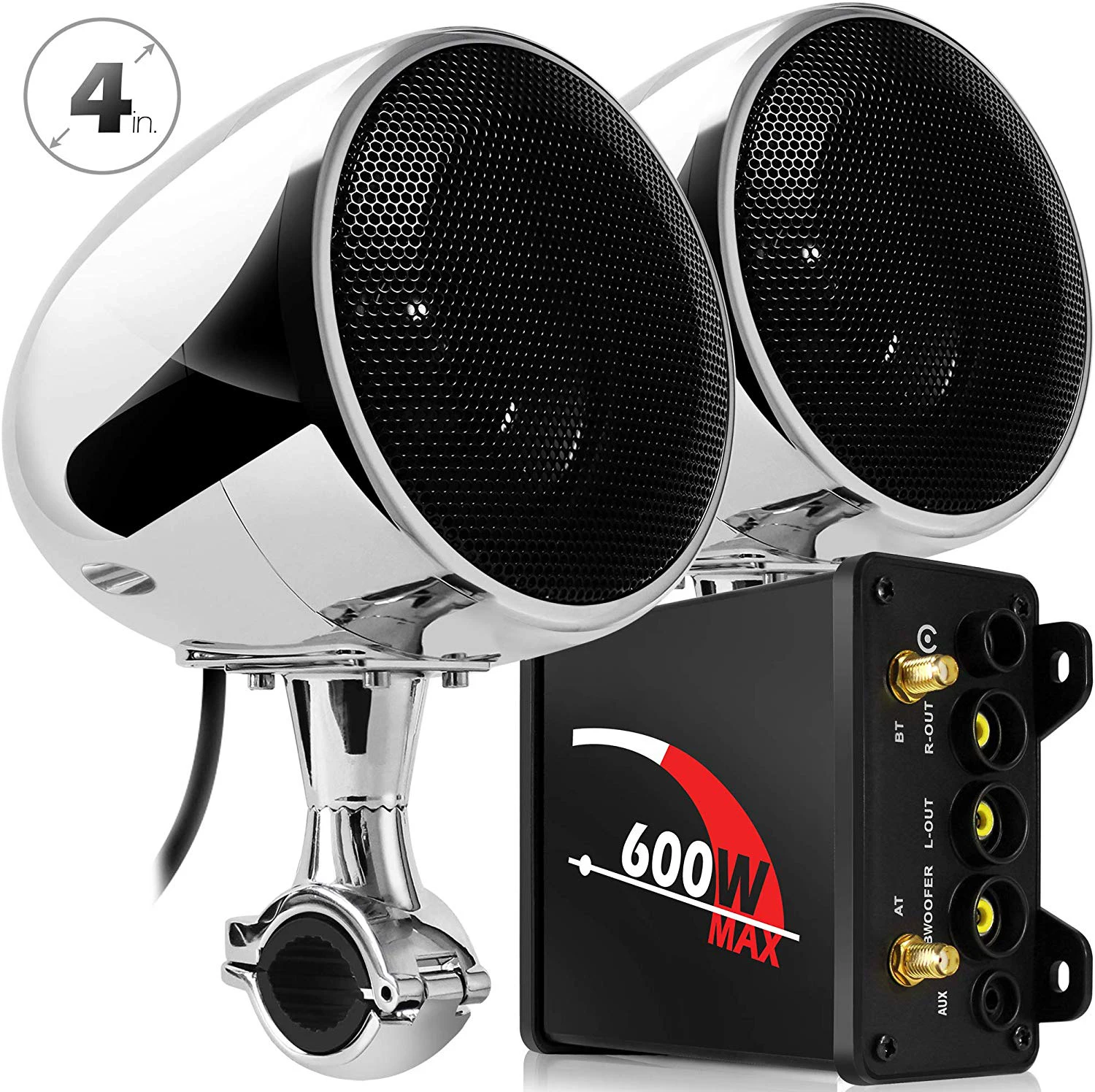 Aileap M600N Motorcycle Audio System with 600W Subwoofer Amplifier and Two Stereo Speakers, Support Bluetooth, FM Radio, AUX MP3