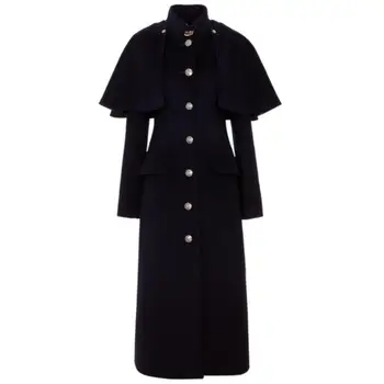 

Retro Cloak Wool Coat Women's Slim single breasted Long Woolen Coat Fall and Winter Girls Ladies Overcoat