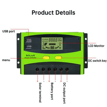 

20A/30A/40A/50A/60A Solar Charger controller 12V 24V automatic PWM controller LCD display output controller