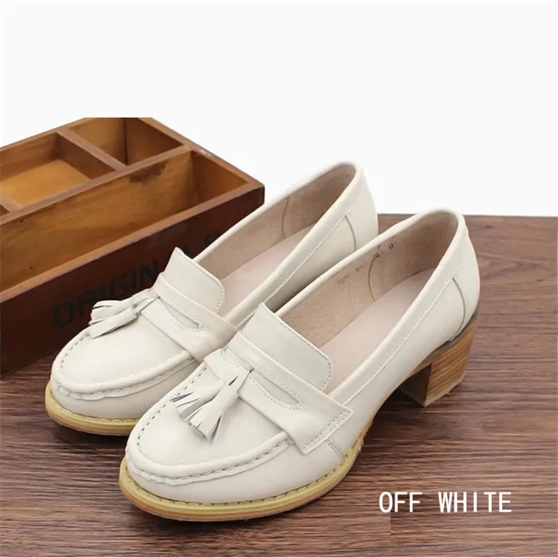 Loafer Pumps Shoes Women Vintage Genuine Leather Women's Shoes Brogues Thick High Heel British College Tassel Women Pumps Oxford (16)