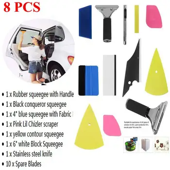 

8PCS Auto Body Window Light Film Sticker Installing Tool Window Tint Wrapping Tint Vinyl Squeegees Scrapers Cutters Kit