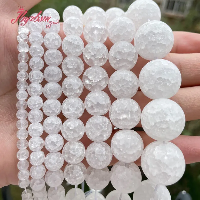 Natural White Rock Crystal Crackle Quartz Frost Matte Round Beads Strand 15" YB 