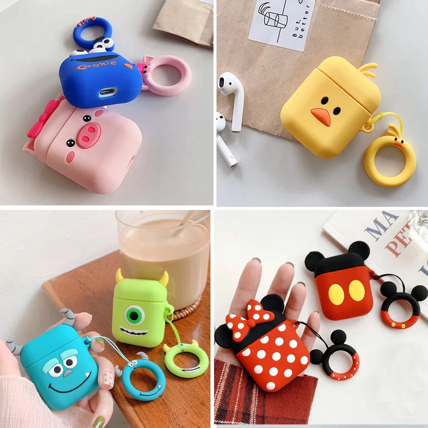 Чехол для AirPods, милый мультяшный защитный чехол, беспроводной чехол для наушников Air pods 2, чехол для наушников с брелоком/кольцом, чехол