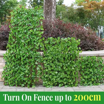 

Retractable Artificial Garden Fence Expandable Faux Ivy Privacy Fence Wood Vines Climbing Frame Gardening Plant Home Decorations