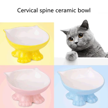

Creative Colorful Cat Bowl Single Bowl Eco Friendly Raised Feeders Cat Bowl Ceramic Elevated Ciotola Gatto Pet Food Bowl