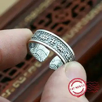 

S925 sterling silver men's ring handmade personality classic retro style creative trend mantra lotus shape send lover jewelry