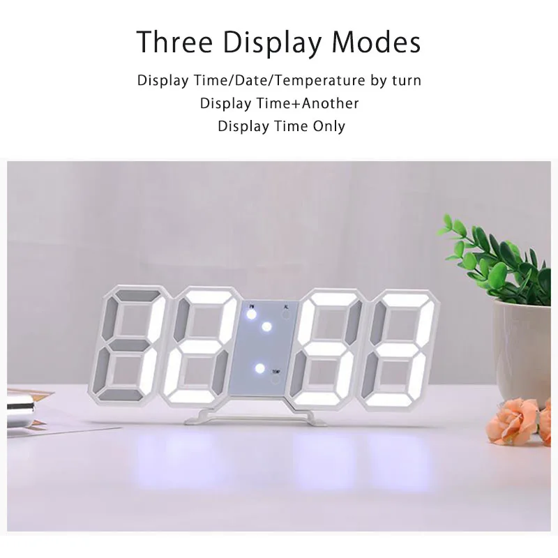 Nordic Home LED Digital Wall Clock Alarm Hanging Watch Snooze Function Table  Clocks Calendar Temperature Display Office Decor