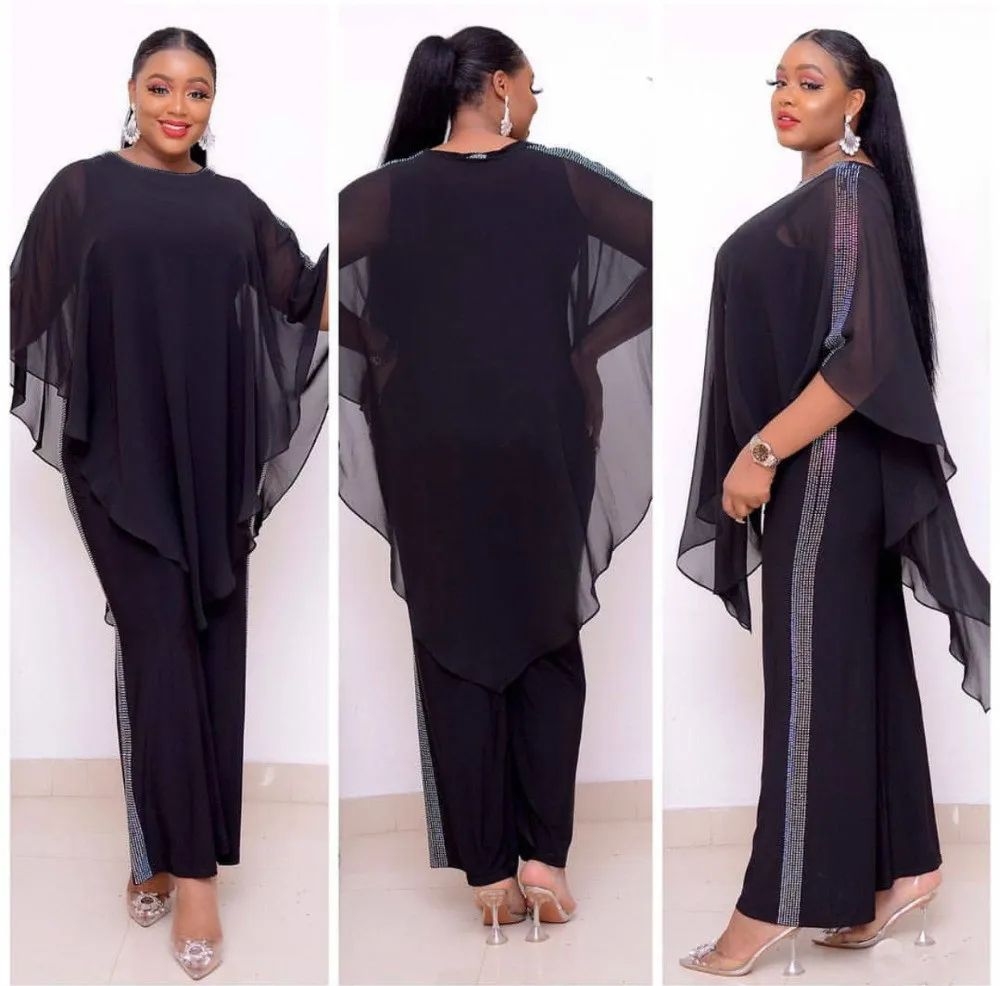 African Jumpsuit Set Dresses For Women Sequined African Clothes New Dashiki Elastic Bazin Baggy Pants Cloak Famous Suit For Lady 04