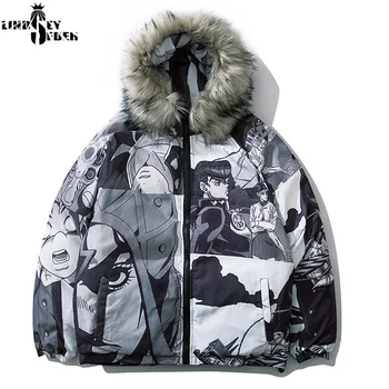

Lindsey Seader Cotton Padded Removable Fur Hooded Parkas Coats Winter Fashion Thick Warm Parka Jackets Streetwear Hip Hop Tops