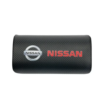 

1 Pcs Car Carbon Fiber Logo Headrest For Nissans Nismo Juke Note Navara Qashqai Sheet Both Sides PU Leather Car Neck Pillow