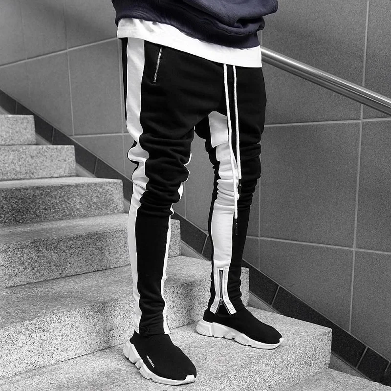 Мужские повседневные брюки для пробежек, фитнеса, мужская спортивная одежда, спортивный костюм, штаны, обтягивающие спортивные штаны, черные спортивные штаны для бега Y2069 - Цвет: Black white