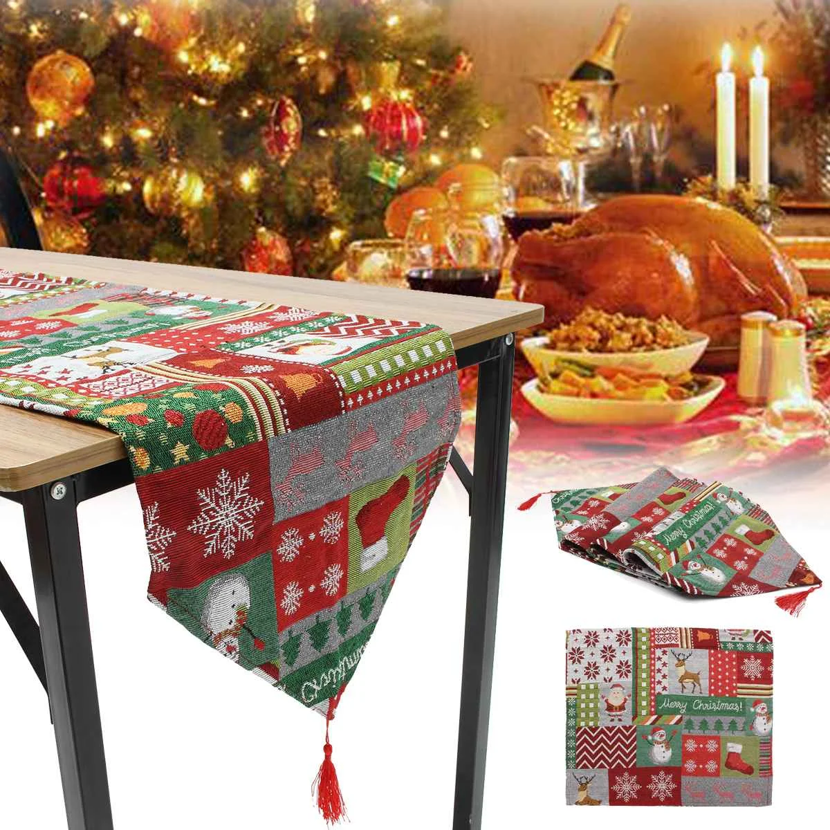 

Christmas Table Runner Desk Tablecloth Chair Cover Placemat New Year Party Table Dinner Decor Christmas Decorations 180X33cm