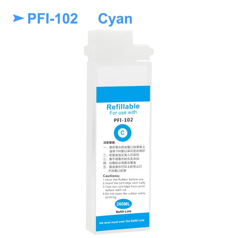 260 мл PFI 102 PFI102 перезаправляемый картридж с ARC чипы для Canon iPF500 iPF510 iPF600 iPF605 iPF610 iPF700
