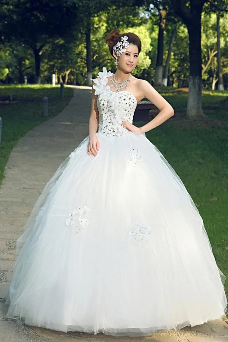 free shipping bandage dress crystal flowers One shoulder butterfly diamond tube top princess wedding dress formal dresses